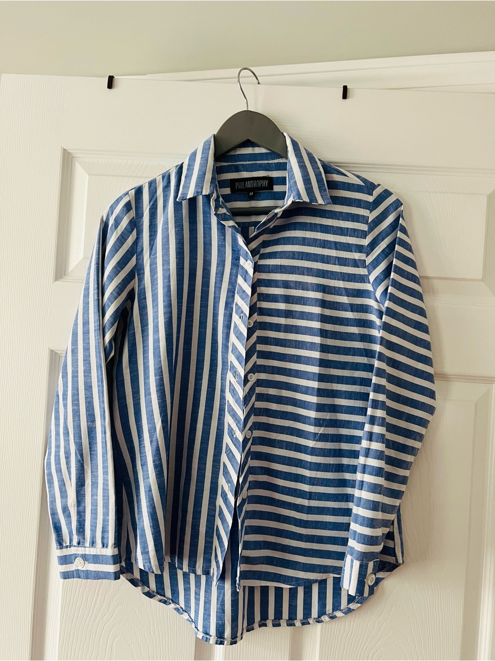 n:PHILANTHROPY Blue & White Striped Button-Down Shirt